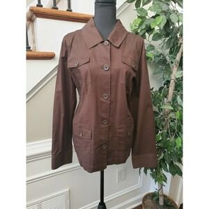 Liz Jordan Women's Brown Cotton Long Sleeve Collared Buttons Long Coat
